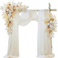 Wedding Arch Flowers with Drapes Kit (Pack of 4) - 2pcs Artificial Beige Deluxe Swag with 2pcs Sheer Drapes for Wedding Ceremony Arbor Reception Backdrop Rose Floral Decoration