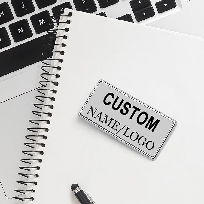 Custom Name Tags ID Badges with Logo Name Personalized Name Badges Custom Name Tag ID Badge with Pin Backing Customizable Name Tag for Business Offices Stores Restaurant, 1.5x2.8 in, 5PCS