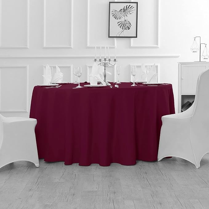 Fokitut 2 Pack Waterproof Round Tablecloth, 90 Inch, Stain Resistant and Wrinkle Polyester Table Cloth, Fabric Table Cover for Kitchen Dining, Wedding, Party, Holiday Dinner-Burgundy