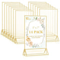 EHWINE 14 Pack 5×7 Clear Acrylic Sign Holder with Gold Borders and Vertical Stand, Double Sided Table Menu Holders Picture Frames for Wedding Table Numbers, Restaurant Signs, Photos and Art Display