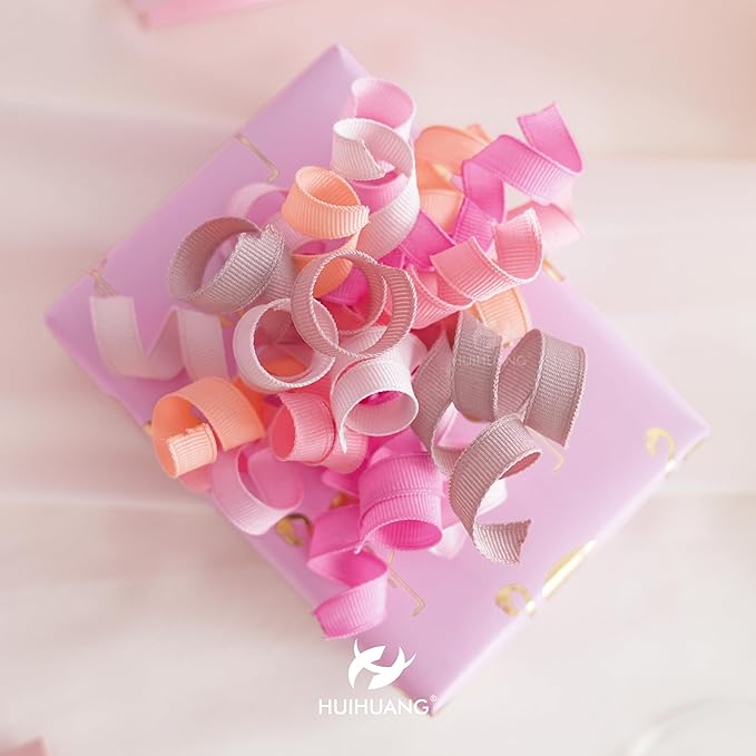 HUIHUANG Dusty Pink & Rose Bows for Gift Wrapping, Self-Adhesive Curly Ribbons for Presents, Wine Bottles, Treat Bags, Birthday & Wedding Favors - 6 Counts