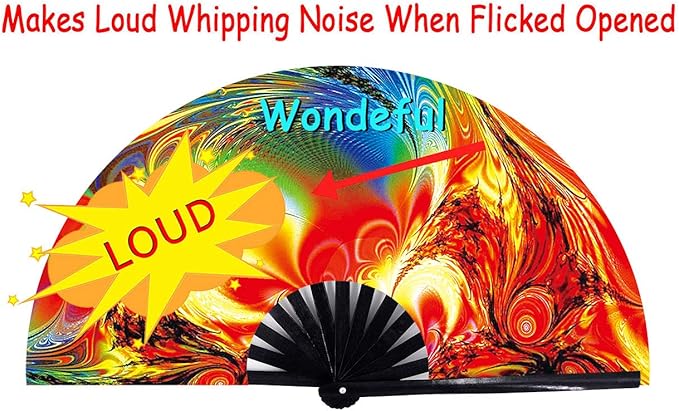 Amajiji Large Folding Hand Rave Fan Popping Fan for Line Dancing Clacking Fans for Boots On The Ground Dance,Party,Decoration,Festival (Sunset)