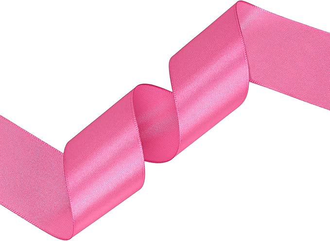 Hot Pink Satin Ribbon 1-1/2 inch X Continuous 25 Yards, Single Face Polyester Ribbon Perfect for Gift Wrapping, Flower Bouquet, Wedding Decor, Crafts, Bow Making, Sewing and More