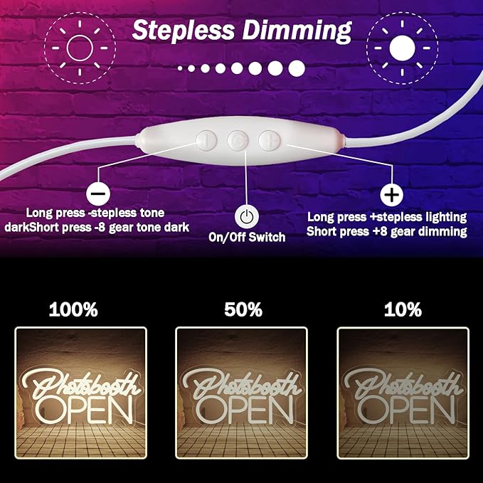 PhotoBooth Neon Sign for Wall Decor Dimmable Photobooth Neon light with USB Open Neon Light Office Open Sign Neon Decor Wedding Reception Sign