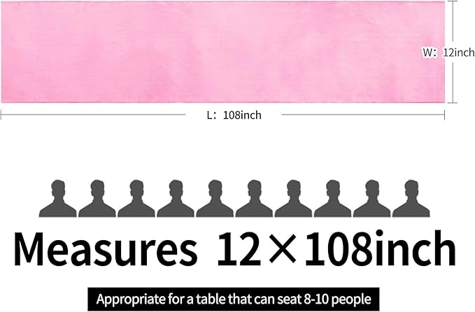 10-Pack Satin Table Runner Pink 12 x 108 inches Long, Table Runners for Wedding, Birthday Parties, Banquets Decorations（10 Pack, 12x108 Inch, Pink）