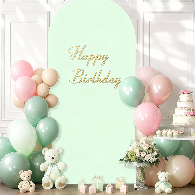 6.6FT Sage Green Arch Cover - Polyester Fitted Wedding Arch Stand Covers Round Top Chiara Arch Backdrop Cover for Birthday Party Banquet Photo Background Decoration