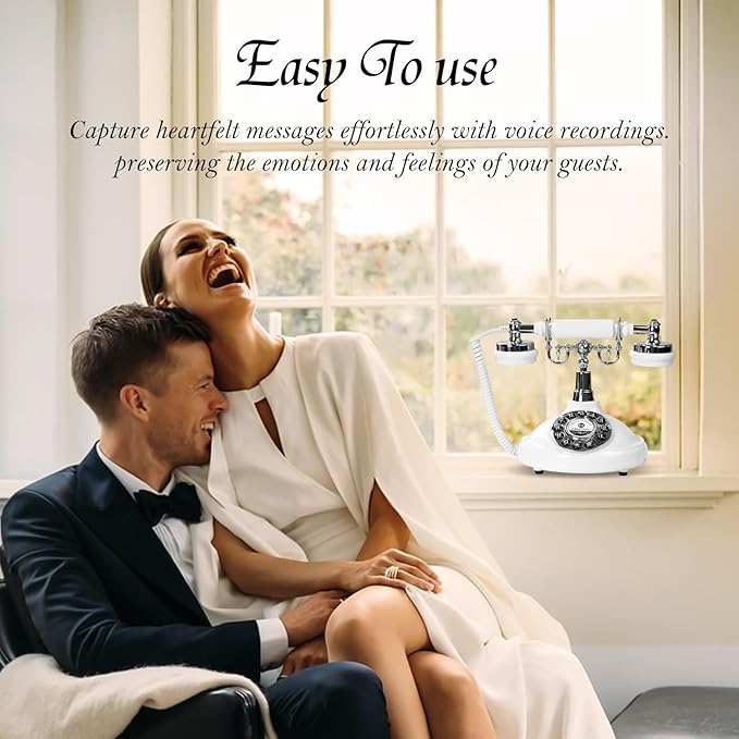 Audio Guest Book Wedding Phone,Audio Guestbook Phone Vintage Style Audio Message Voicemail for Graduation Retirement Party Birthdays Baby Shower Special Occasions (White)