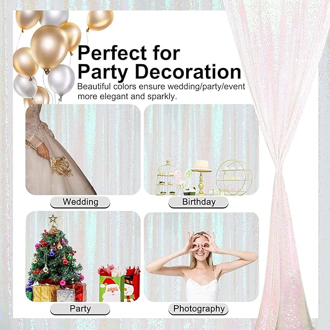 Iridescent Sequin Backdrop Curtain 10FTx10FT 1 Panel Glitter Metallic Photography Background Drapes for Wedding Birthday Events Baby Shower Party Decorartion