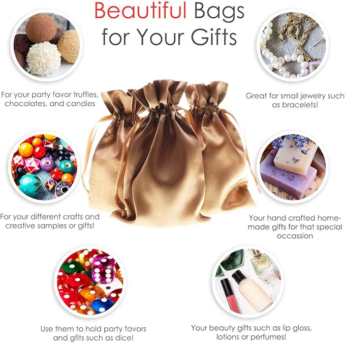 3" x 4" Old Gold Satin Gift Bags, Jewelry Bags, Wedding Favor Drawstring Baby Shower Christmas 50 per Pack