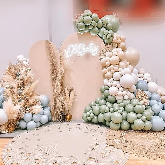 Sage Green Dusty Blue Balloons, 12 Inch Retro Slate Light Blue Olive Green White Sand Beige Nude Eucalyptus Latex Balloon for Boho Rabbit Birthday Wedding Toy Baby Shower Woodland Party Decor