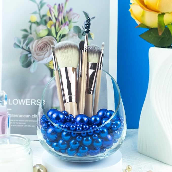 150Pcs Dark Blue Polished No Hole Faux Pearl Beads for Vase Filling Decorations, Plastic Pearls Vase Fillers, Table Scatters, Wedding Centerpiece, Home Decor, 8/14/20 mm