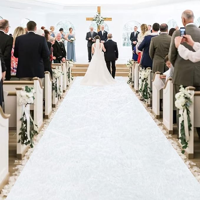 MODFUNS White Aisle Runner for Wedding Ceremony 4FTx25FT Velvet Fabric Runway Rug Wedding Runner Aisle Indoor Outdoor Carpet for Party Runners Carpet with Carpet Tapes Birthday Anniversary Runners