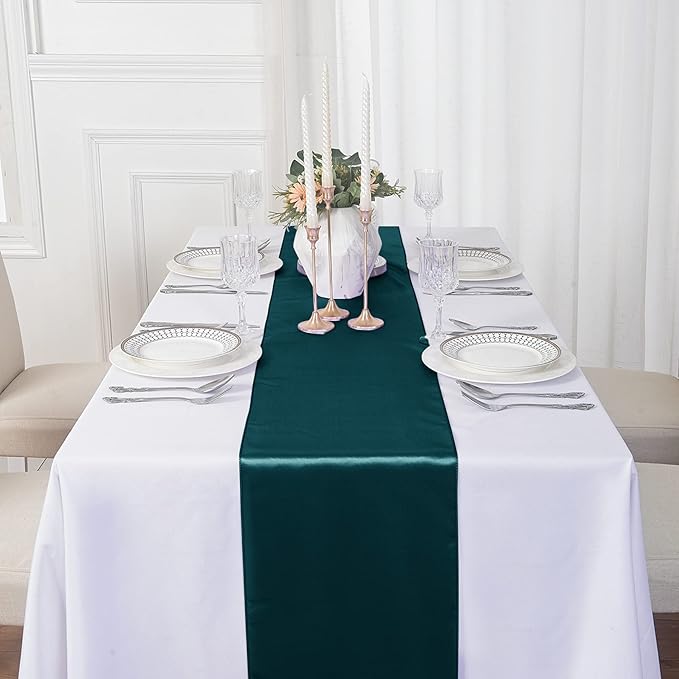 24Pack Table Runner 12 x 108 Inches Satin Silk Table Runner for Wedding, Birthday Party, Banquets, Graduations Decoration, fit Rectange and Round Table-Hunte