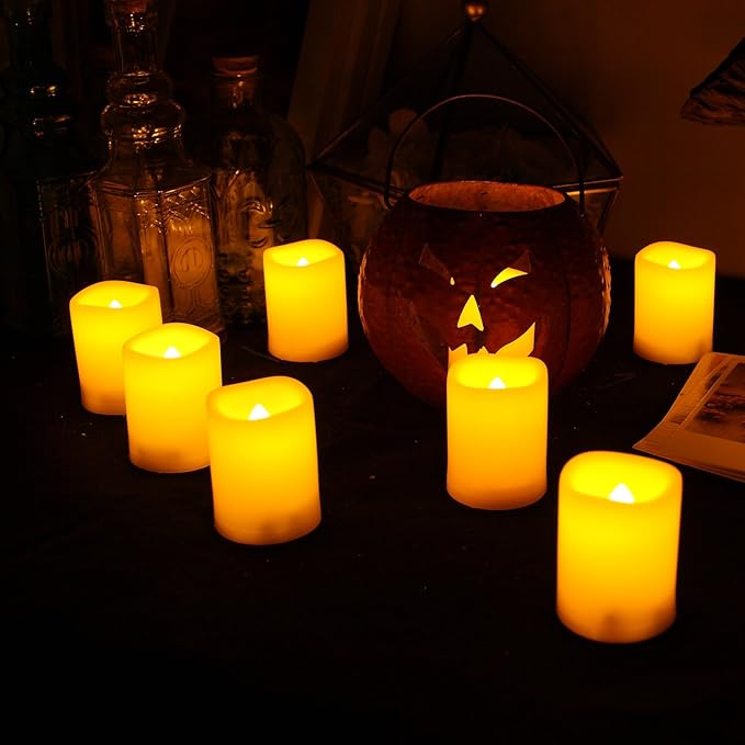 CANDLE CHOICE Battery Operated Flameless Votive Candles with Auto Timer Realistic Flickering Fake Tall Electric LED Tea Lights Set Wedding Halloween Christmas Decorations Batteries Included 12 PCS