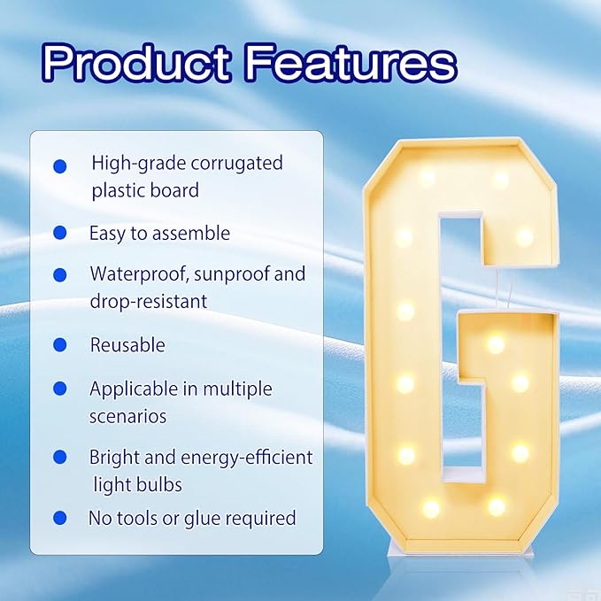 4FT Marquee Plastic Letters G - Light up Letters G Are Made from Corrugated Plastic Board - Quick Assembly Without Tools, Disassembled Components Can Be Used for Garage Sale Signs, Yard Sale Signs