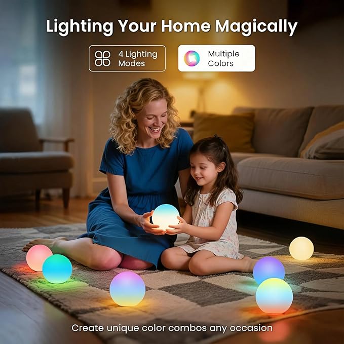 LOFTEK 3-inch Smart Sphere Night Light -Multi-Color Rechargeable Night Lights, RGB Ball Mood Lighting, Waterproof Ambient Lighting for Home Bedroom Patio Pool Decorative Lighting, 1 Pack