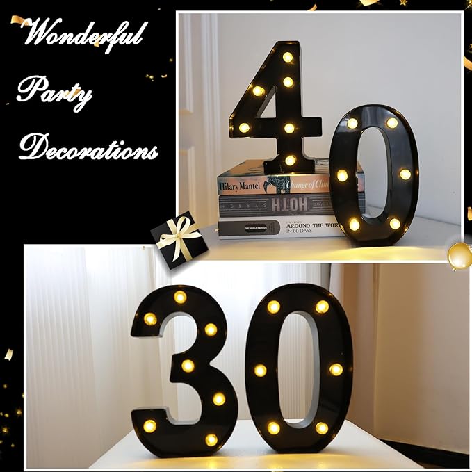 LED Marquee Numbers, 8.58 Inch Led Light Up Numbers for Party, Small Light Up Letters, Battery Powered Lighted Number for Table, Birthday, Night Light, Christmas or Home Decor (Black, Number 4)