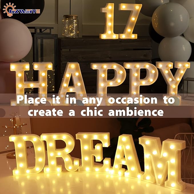 HXWEIYE Marquee Light Up Numbers-7, Led Large Numbers Letters Sign 26 Alphabet and 10 Number for Party Décor, Light Up Letters Battery Powered Warm White Christmas Decoration Numbers Light