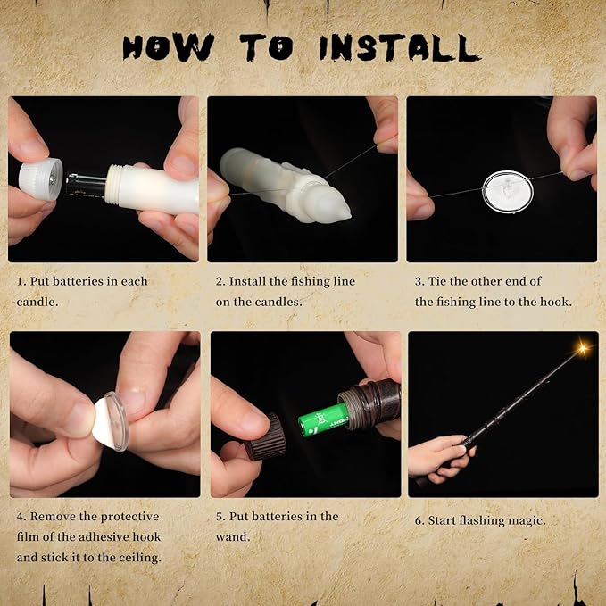 Floating Candles with Wand Remote, Magic Floating Halloween Candles, Flameless LED Flickering Witch Decor Hanging Candles for Halloween Christmas Birthday Party Room Ceiling Decorations, Pack of 12