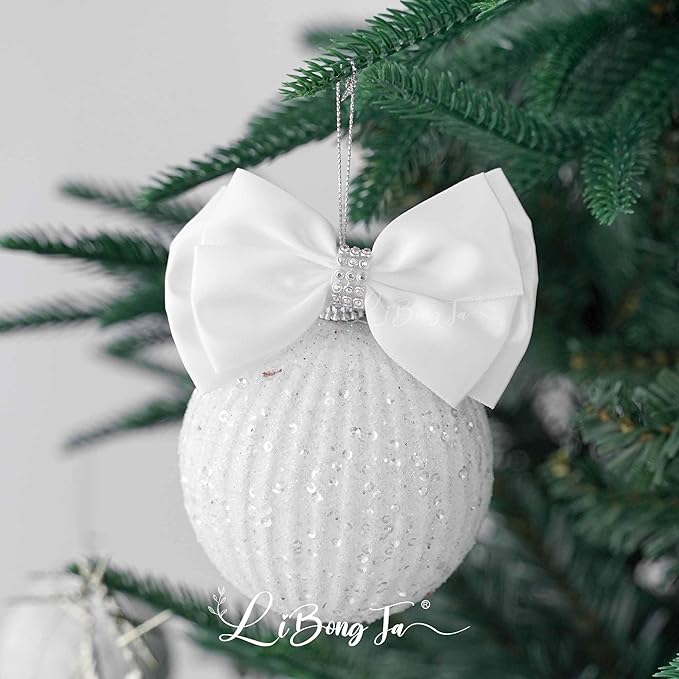 White Satin Bows 4'' Premade White Ribbon Bows, Gift Bows with Rhinestone, Wrapping Bows for Presents, Greeting Cards, Treat Bags, Wine Bottles, Valentines Bows for Gift Wrapping-12 Counts