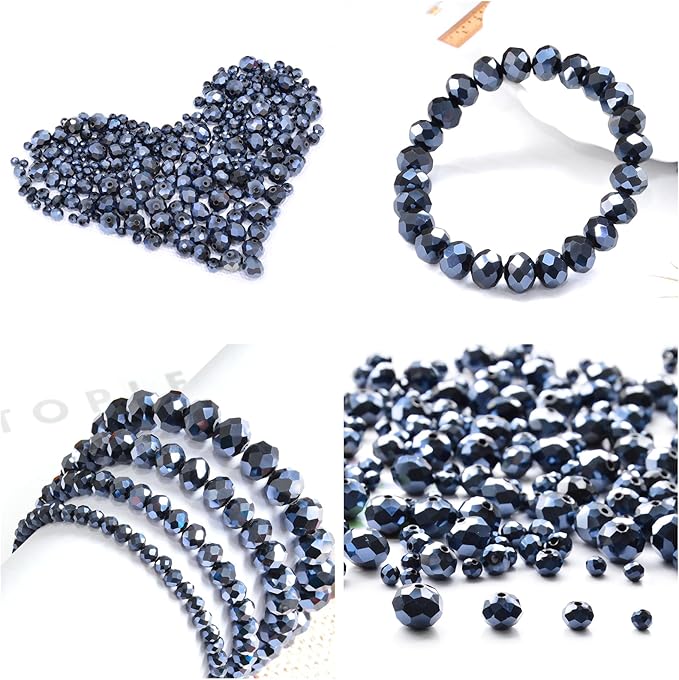 500Pcs 6mm Crystal Glass Beads for Jewelry Making Beads for Bracelets Necklace Pendants Making Supplies(Navy Blue)