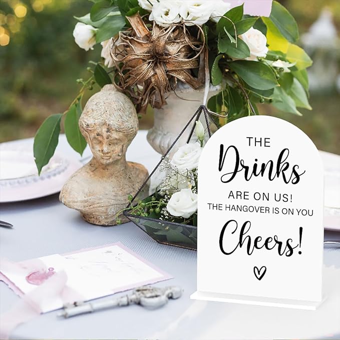 Acrylic Wedding Sign, Bridal Shower Decorations, The Drinks Sign for Ceremony, Modern Font Table Signs, Acrylic Table Top Signs for Wedding Reception and Event Party (White)