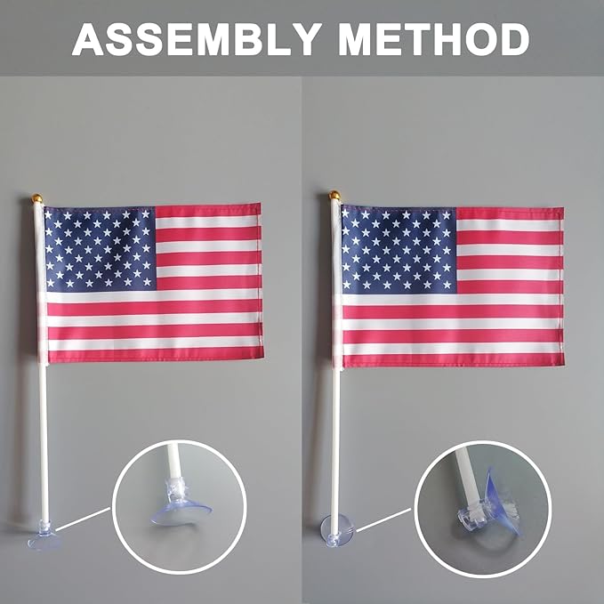 American Mini Flags with Suction Cup Handheld US Small Flags for Office Store Party Gardens Yards (double sided (set of 10))
