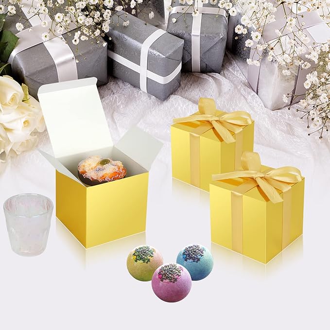 100 Pack Small Gift Boxes, 3x3x3 Inches Favor Boxes Gold Paper Gift Boxes with Lids for Presents, Crafting, Cupcake Boxes, Gifts, Candy Boxes for Wedding Party Bridal Shower Baby Shower Favors