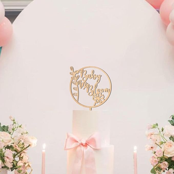 Baby In Bloom Cake Topper - Baby Shower Party Supplies,Pregnancy Reveal Cake Topper,Gender Reveal Decor