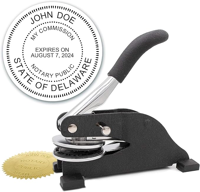 MaxMark Notary Seal Round Desk Embosser for Delaware State - Includes Gold Burst Seal Labels (50 Count)