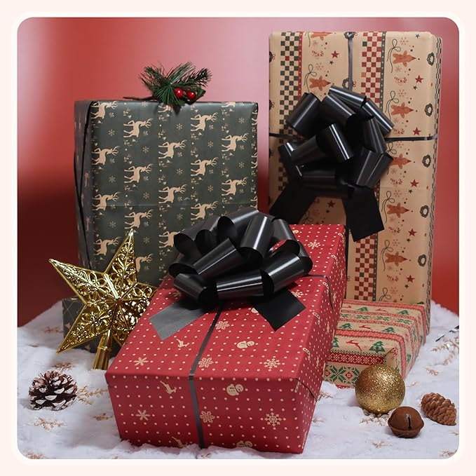 6 PCS 6 Inch Black Pull Bows - Perfect for Gift Wrapping, Wedding Decor, Car Bows, Birthday Parties, Christmas and Valentine's Day