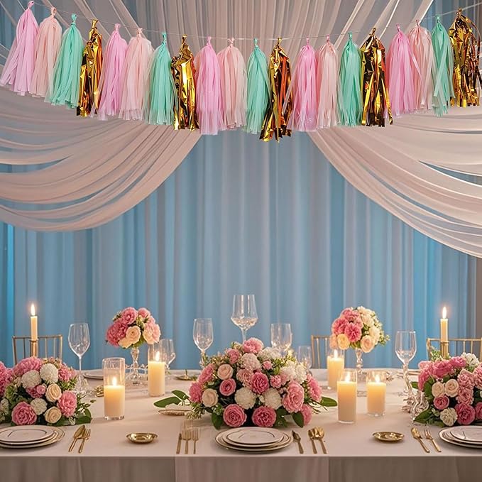 Shiny Tassel Garland Tissue Paper Tassel Banner,Tassels Party Decorations for Wedding,Birthday,Bridal/Baby Shower,Pack of 20 (Gold/Mint/Peach/Pink)