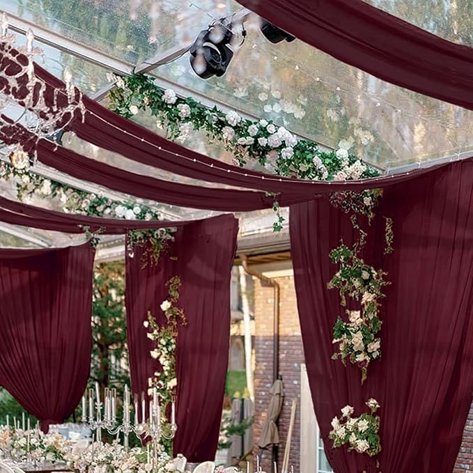 FUHSY Wedding Ceiling Drapes Burgundy Draping Fabric for Wedding Arch 4 Panels 5x20Ft Chiffon Maroon Curtains Drapes Sheer Backdrop Curtains Arch Drapery for Wedding Ceremony Stage Ceiling Decorations