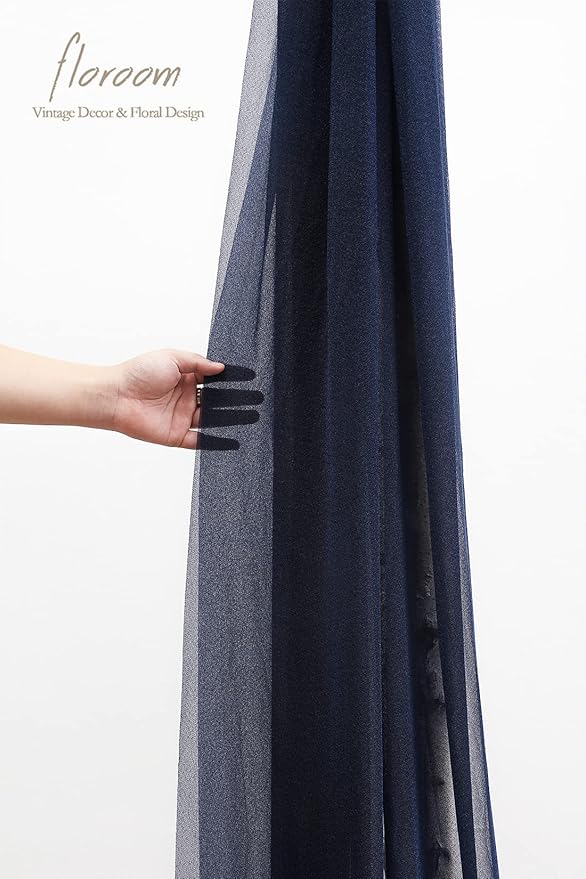Floroom Wedding Arch Draping Fabric 2 Panels 20Ft Navy Blue Chiffon Fabric Drapes Arbor Drapery Wedding Ceremony Reception Swag Decorations