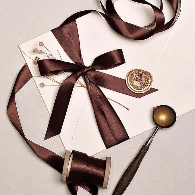 1-1/2" x 50 Yards Brown Satin Ribbon Single Faced Fabric Ribbons for Gift Wrapping, Crafting, Floral Arrangements, Flower Bouquet, Wedding, Home Decor