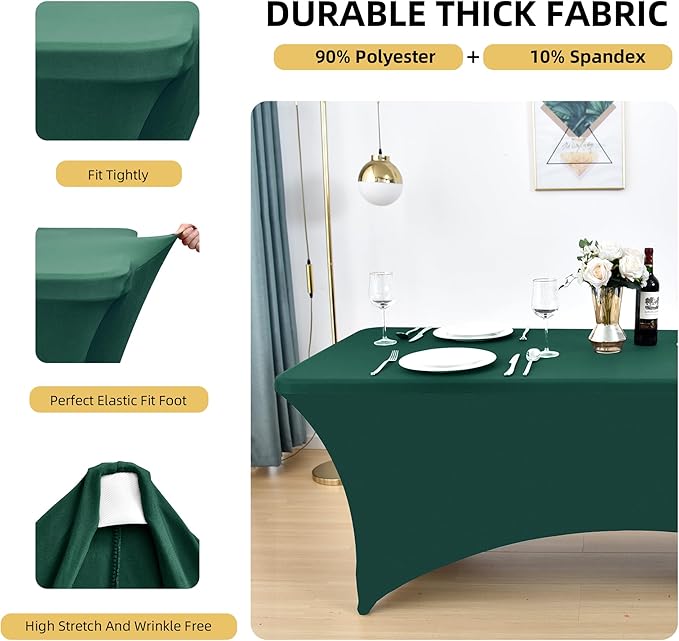 2-Pack 4ft Spandex Table Covers for Rectangular Folding Tables - Wrinkle Resistant Stretch Tight Table Cloths - Ultimate Fitted Table Protector for Parties, Banquet, and Wedding
