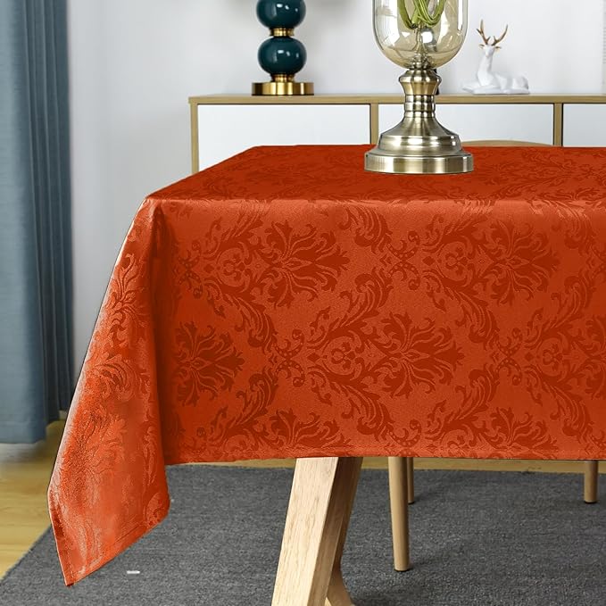 SASTYBALE Jacquard Rectangle Tablecloth, Rusty Spill-Proof Wrinkle Resistant Damask Table Cloth, Soft Polyester Oblong Table Cover for Kitchen Parties Thanksgiving - 60 x 120 Inch Rust