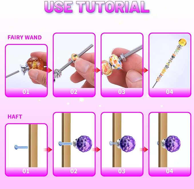DIY Fairy Wand Garden Stake Beads Kits with Rainbow Colorful Assortment Large Hole Beads, Beaded Garden Stakes kit with Crystal Diamond Top (238Pcs Rainbow+Diamond)
