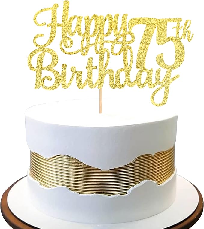 1 PCS Happy 75th Birthday Cake Topper Gold Glitter Cheers to 75 Years Birthday Cake Pick 75 Fabulous Cake Decoration for Happy 75th Birthday Theme Party Decorations Supplies
