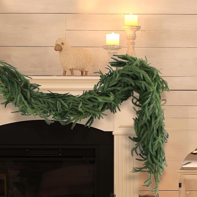 4 Pack Christmas Norfolk Pine Garlands 6FT, Real Touch Artificial Greenery Garland – Full Evergreen Pine Garland for Mantle, Fireplace, Table, Wall, Stairs & Outdoor Holiday Décor