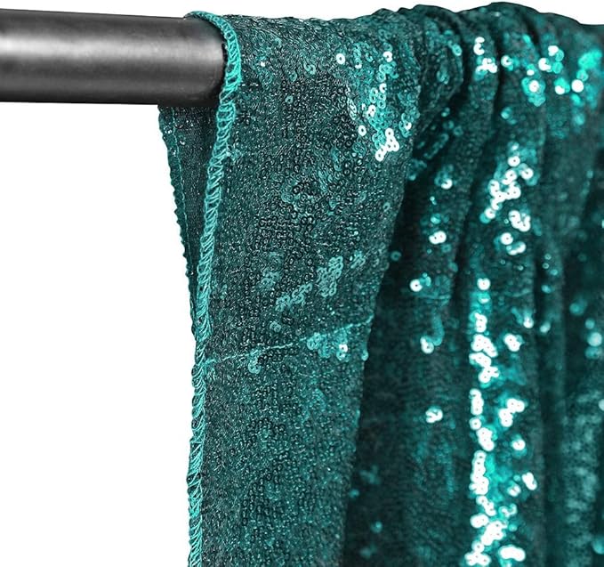 Eternal Beauty Teal Sequin Backdrop Curtains, Shimmer Back Drop 2Panels-2FTx8FT for Christmas, Party, Birthday, Photography, Wedding, Baby Shower Event Decoration