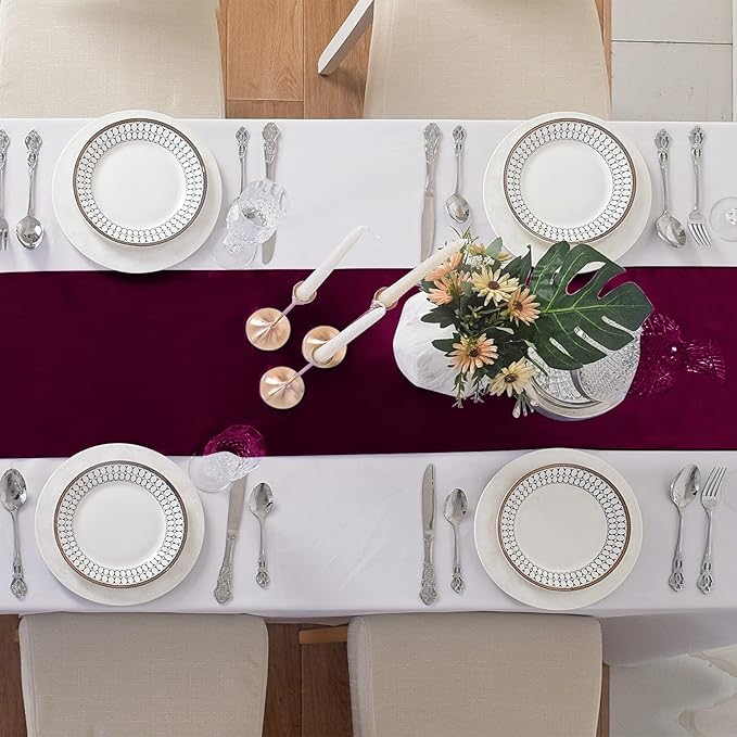 12Pack Table Runner 12 x 108 Inches Satin Silk Table Runner for Wedding, Birthday Party, Banquets, Graduations Decoration, fit Rectange and Round Table-Burgundy