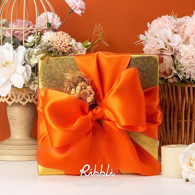 Ribbli Torrid Orange Satin Ribbon 4 Inch Wide Orange Ribbon for Wedding Chair Sash Grand Opening Ceremony Big Bows Gift Wrapping Floral Crafts Cake Decor-Double Faced Satin Continuous 10 Yards
