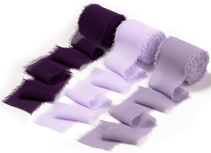 DORIS HOME 2" x21Yd Chiffon Ribbon for Flower Bouquet, Purple Series Fabric Ribbon for Gift Wrapping, Handmade Frayed Ribbon for Wedding/Christmas Decorations