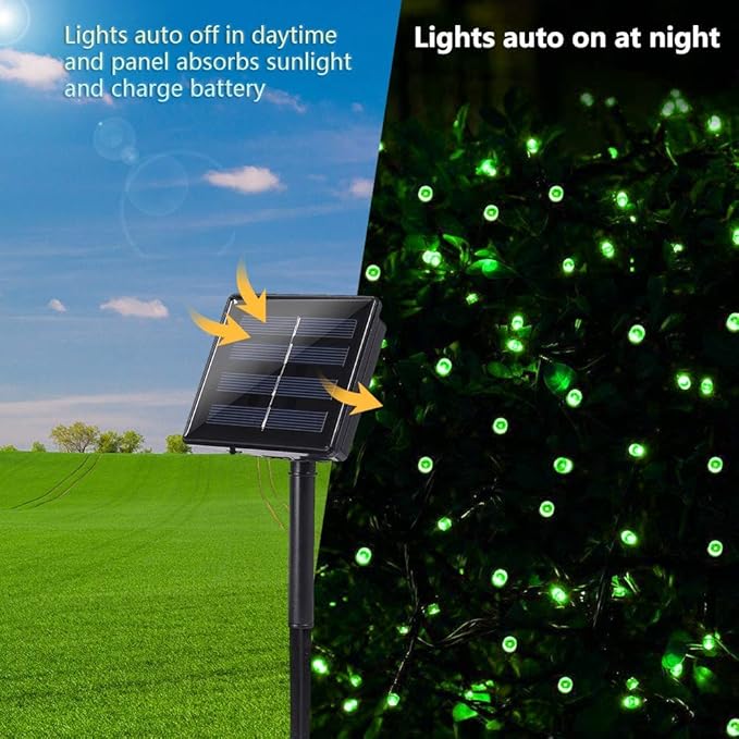 Toodour Solar Christmas Lights, 72ft 200 LED 8 Modes Outdoor Christmas String Lights, Waterproof Solar String Light for Xmas Tree, Fence, Holiday, Party, Balcony, Outdoo Xmas Decorations - Green