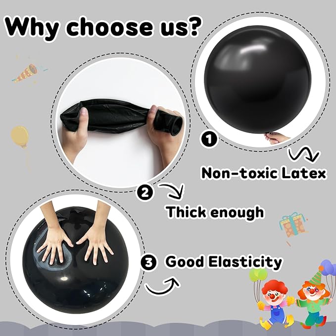 30 pcs Black Balloons 18 Inch - Large Thick Latex Balloon for Birthday Bridal Shower Wedding Party Decorations