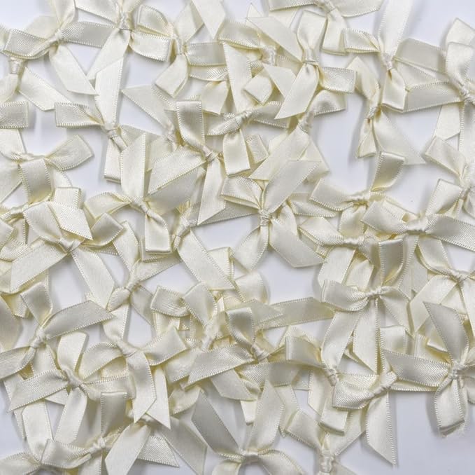 60pcs 1.7" Mini Ivory Ribbon Bows Decor – Small DIY Cream Satin Bows for Crafts, Little Bows for Gift Wrapping, Tiny Bow Stickers for Note Card Bow Baby Shower Cake and Candle Decorations