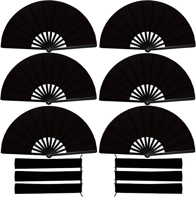 13inch Large Rave Fan Popping Clacking Fans for Line Dancing,Hand Fans for Women Foldable,Boots on The Ground Fan,Portable for Outdoor,Wedding,Party,Decoration (6pcs Black)