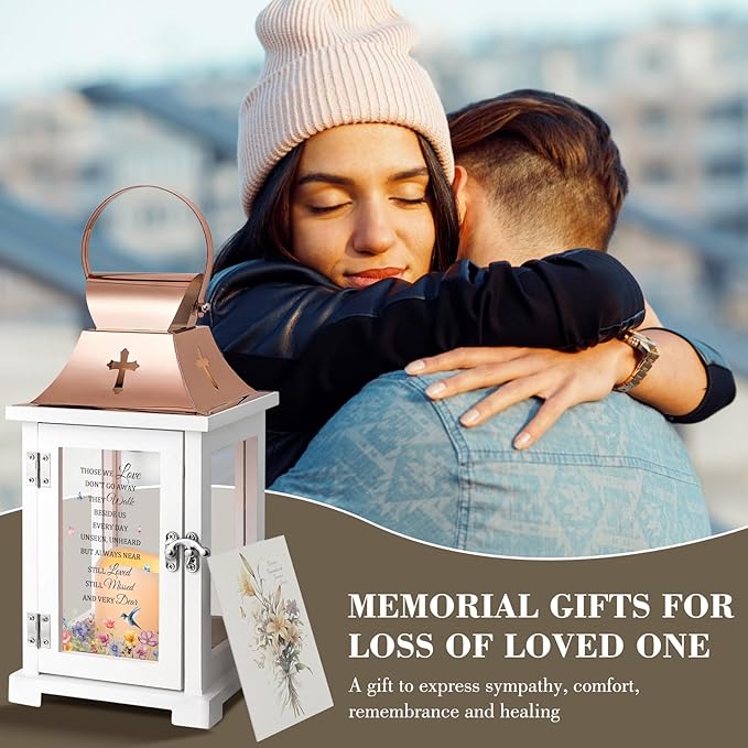 Memorial Lantern, Sympathy Bereavement Gifts Ideas for Loss of Loved One Mother Father, Condolences Funeral Gifts in Memory of Loved One with LED Candle