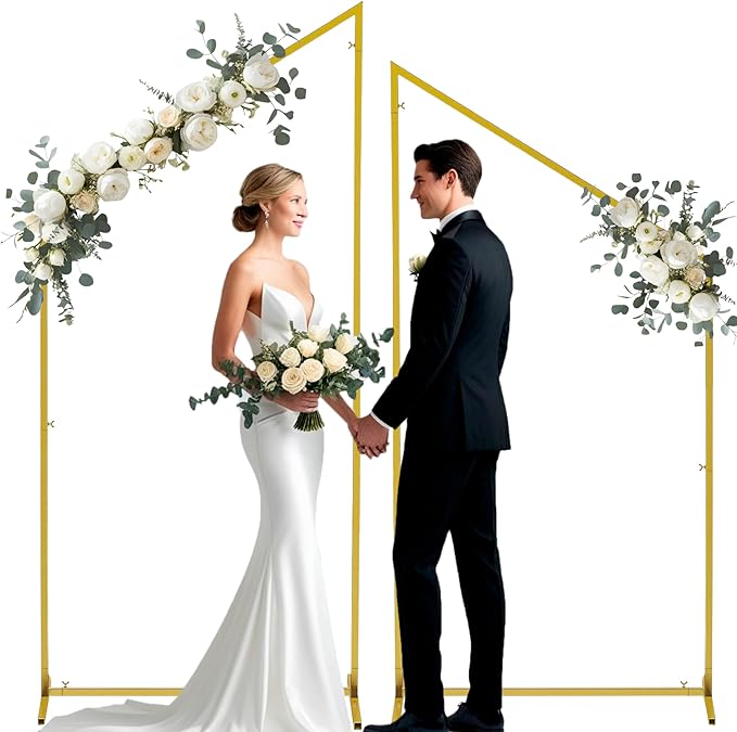 Wedding Arch Backdrop Stand for Parties Set of 2, 7FT/6.7FT Gold Wedding Arches for Ceremony - Reusable Metal Square Balloon Arch Frame for Birthday Party Bridal Baby Shower Graduation Decoration